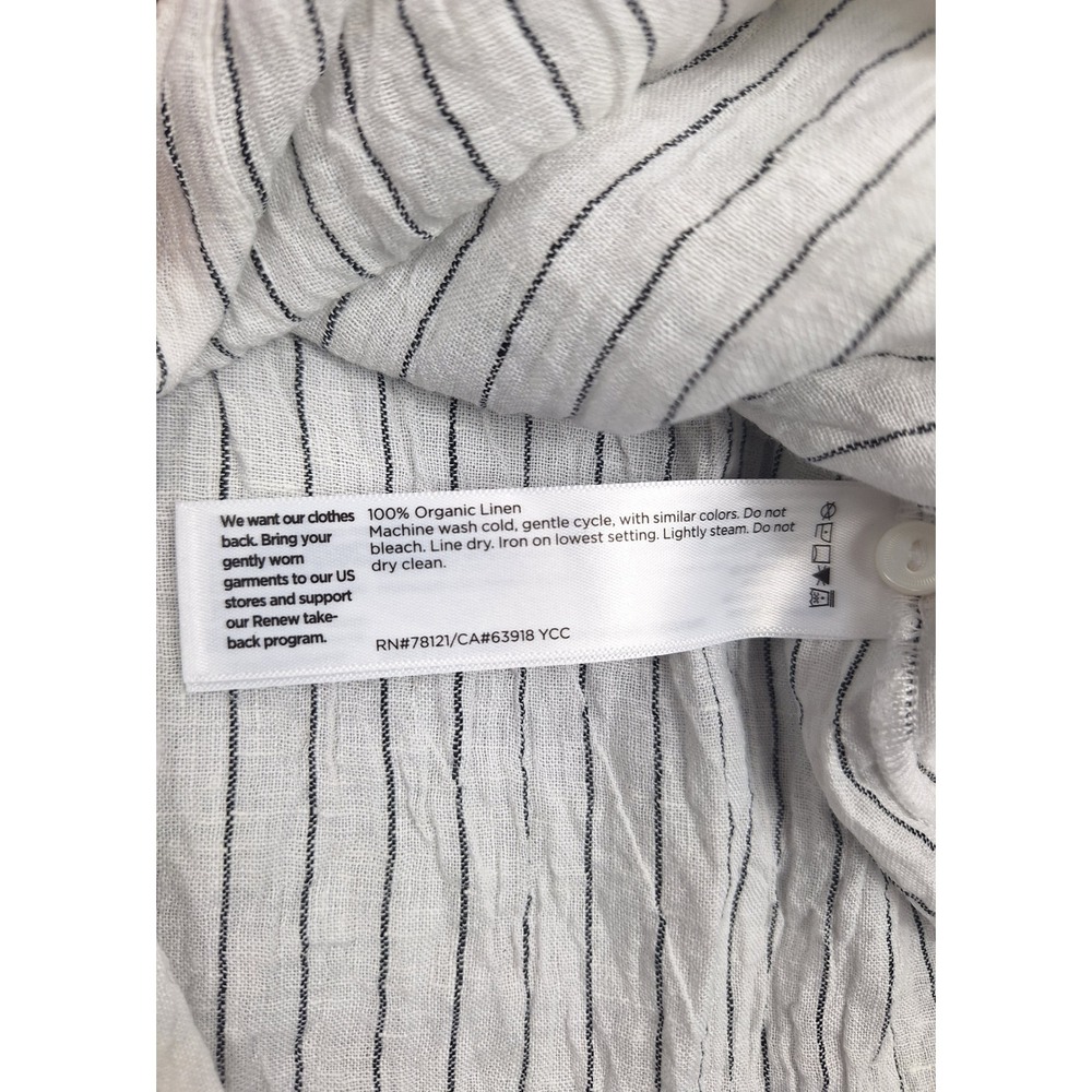 Eileen Fisher 1X Puckered Pinstripe 100% Organic Linen Short Sleeve Top - Picture 6 of 6